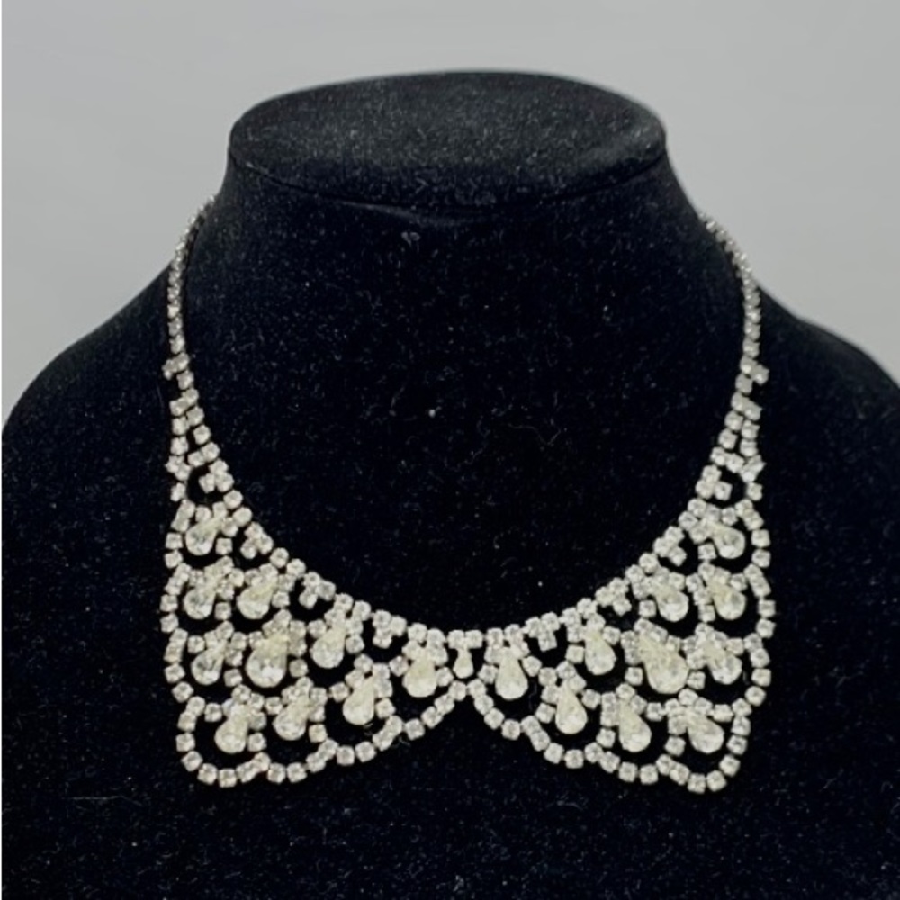 VTG Orignal by Robert Crystal Rhinestone Bib Choker  Necklace Rhodium Rare